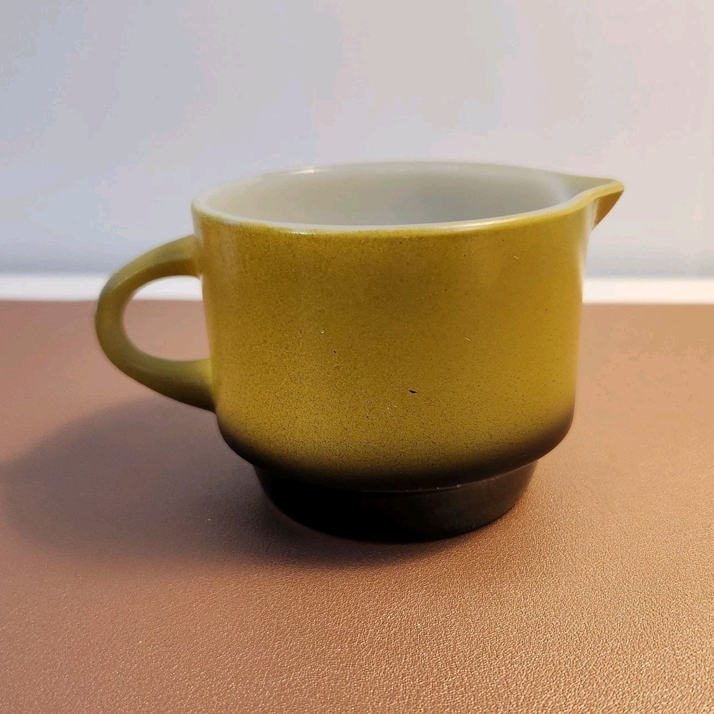 Vintage Ancher Hocking Fire-king Creamer Cup Bowl Avocado Black NO LID USA Made